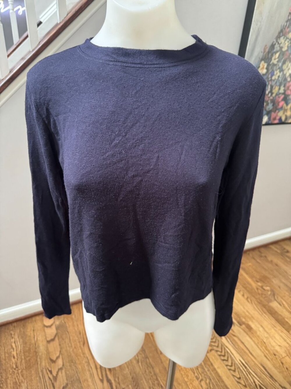 BLEUSALT Eco Friendly Crop Long Sleeve Tee Sweatshirt Navy Size 2